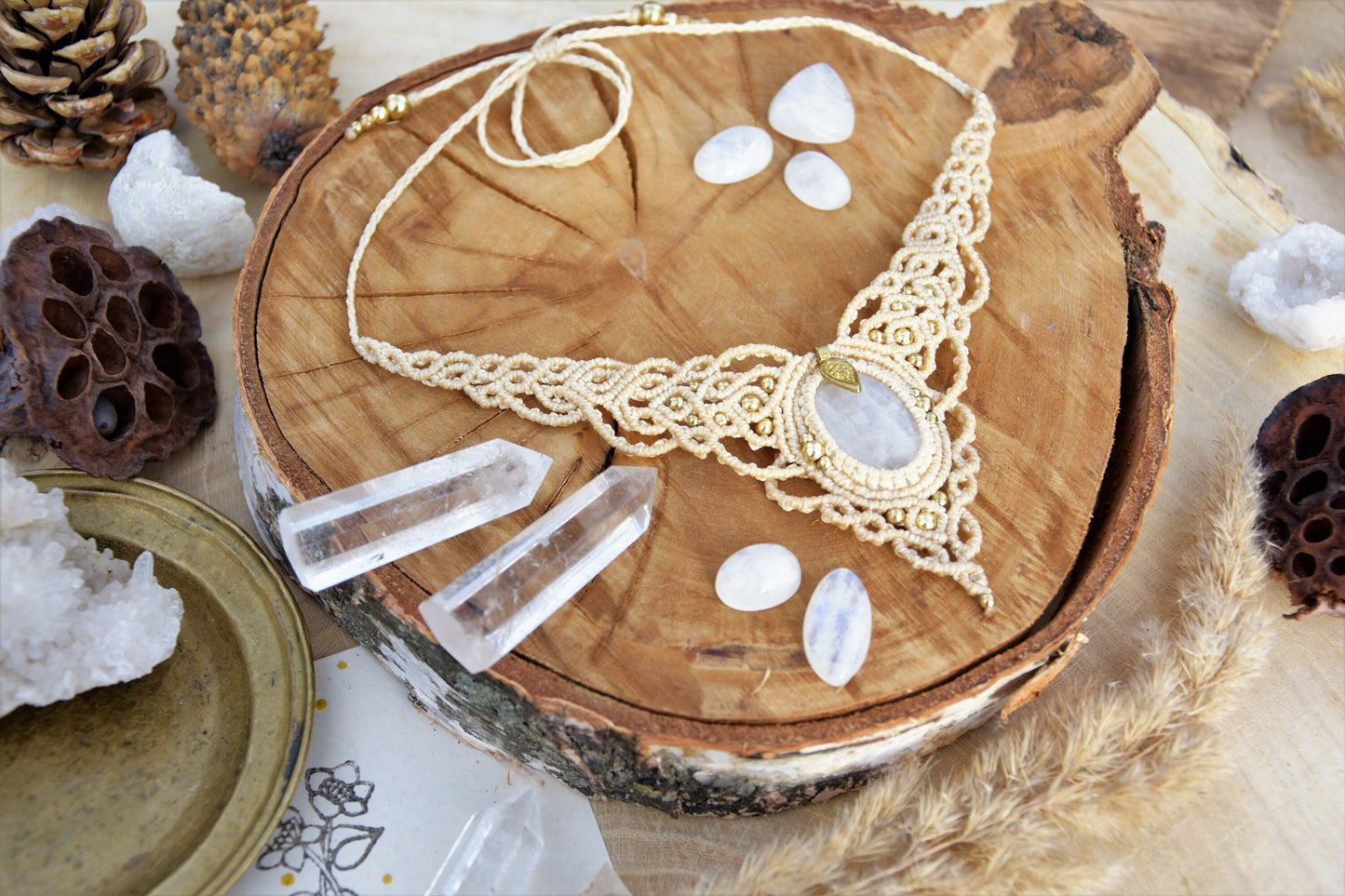 Bohemian moonstone macrame necklace