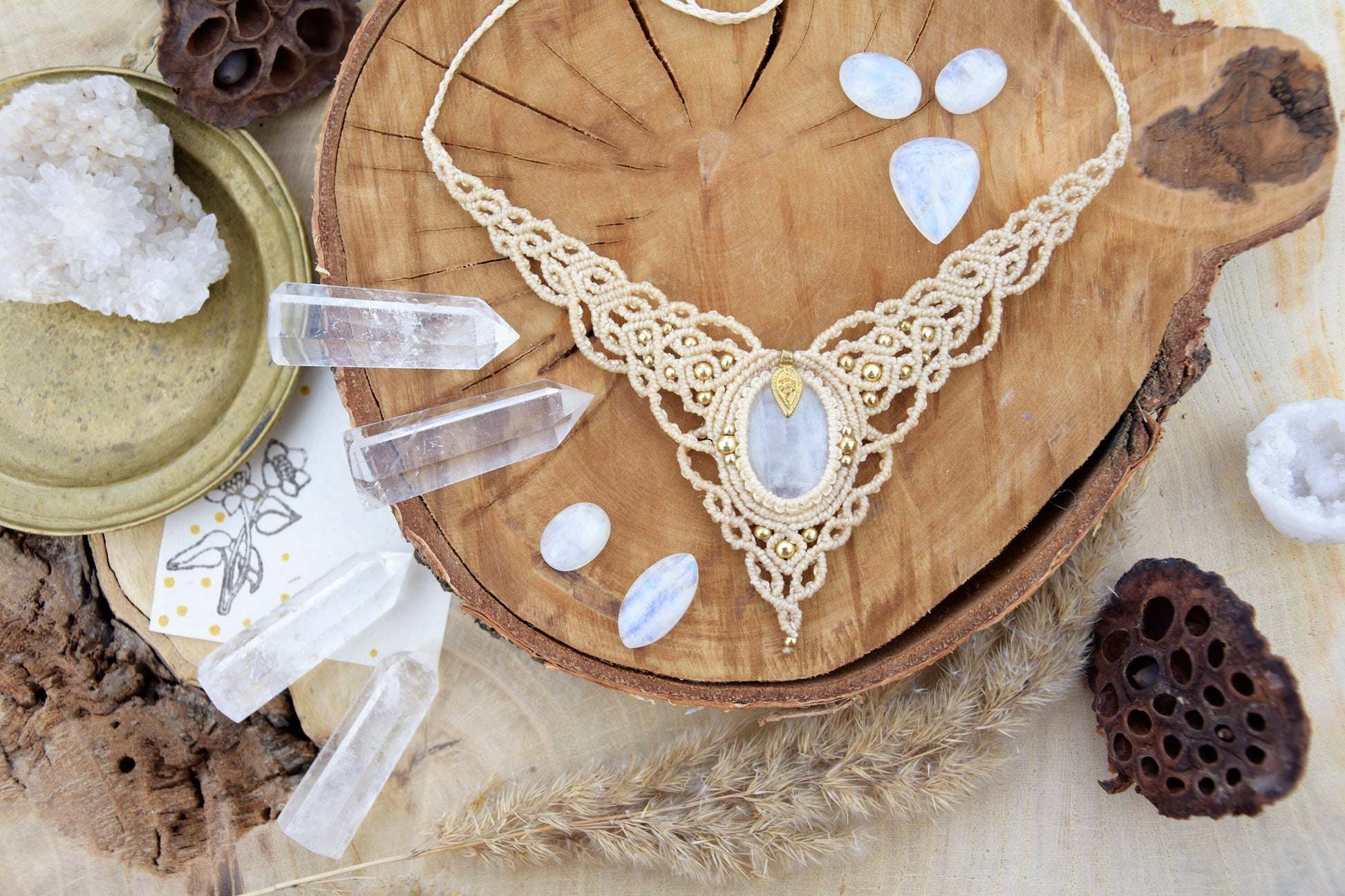 Bohemian moonstone macrame necklace