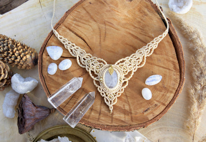 Bohemian moonstone macrame necklace