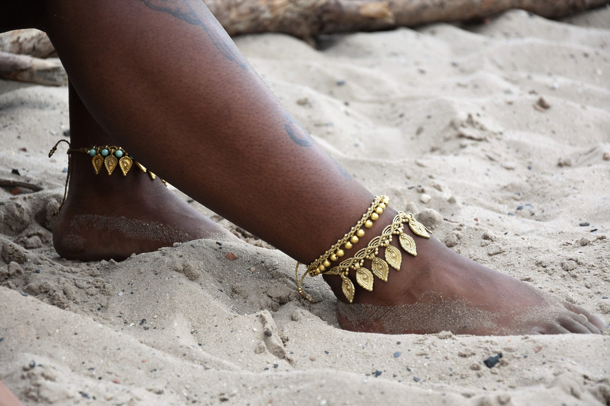 Brass bell anklet, macrame anklet, tribal anklet with brass bells, gypsy anklet.