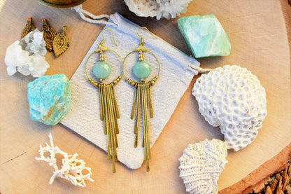 Aventurine earrings | bohemian earrings | gypsy earrings | boho earrings | brass earrings