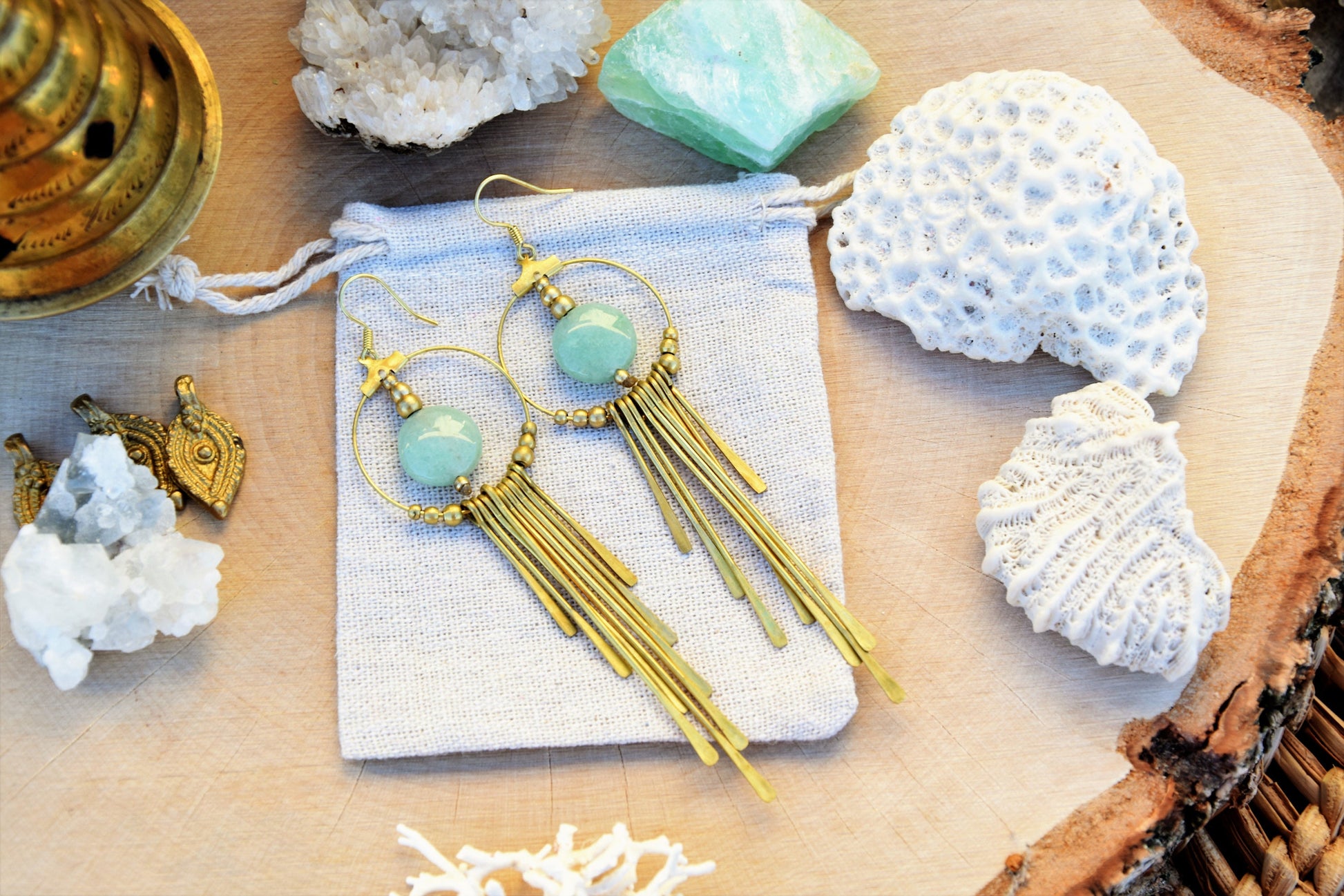 Aventurine earrings | bohemian earrings | gypsy earrings | boho earrings | brass earrings