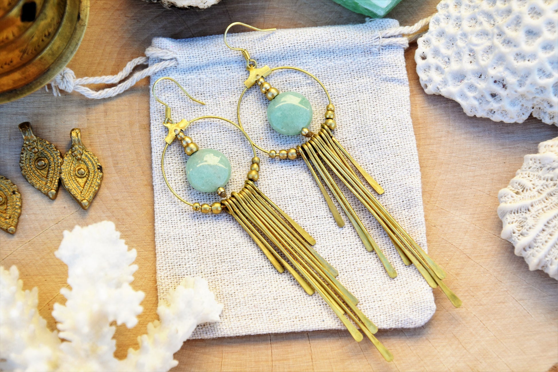 Aventurine earrings | bohemian earrings | gypsy earrings | boho earrings | brass earrings