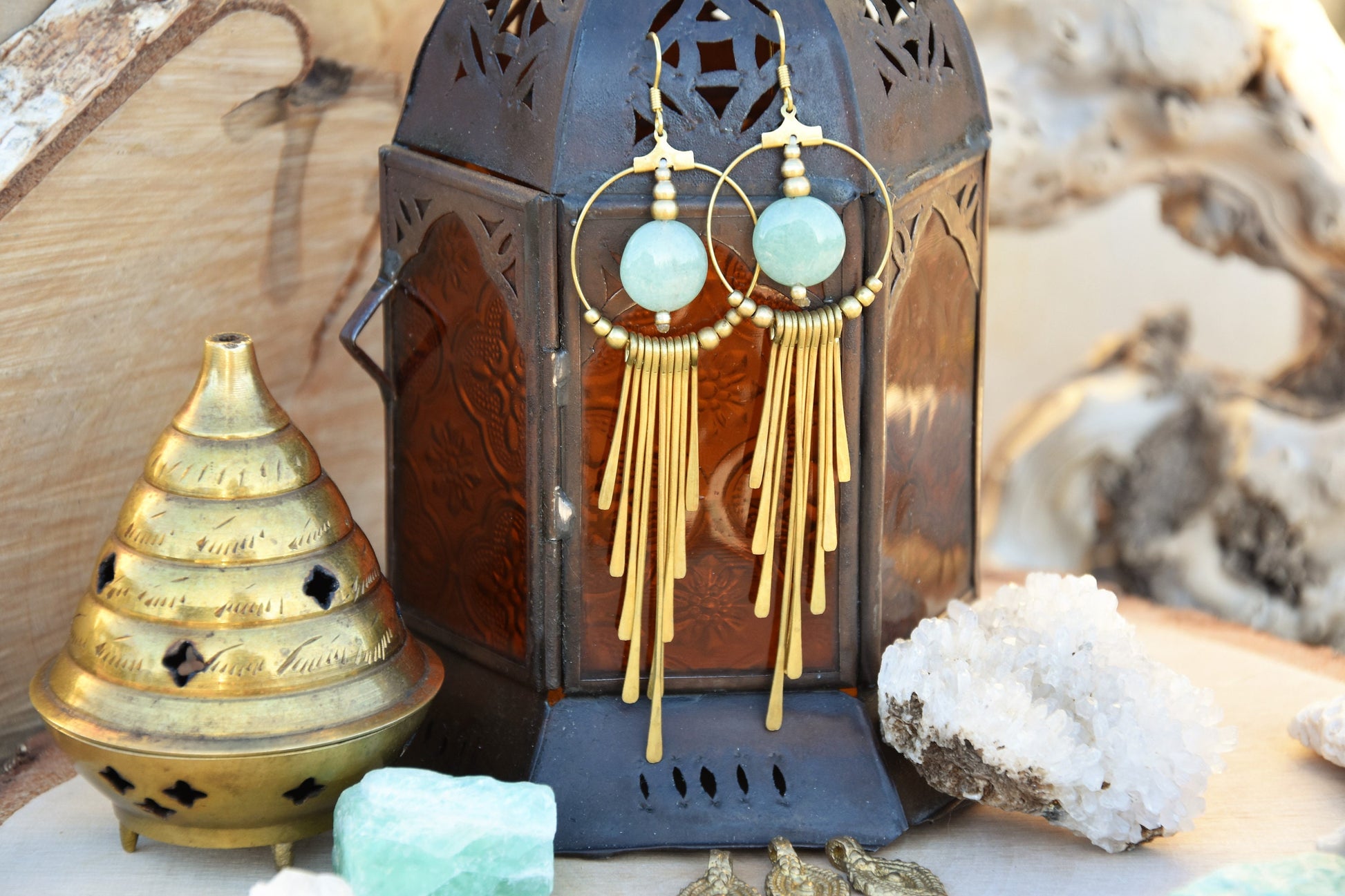 Aventurine earrings | bohemian earrings | gypsy earrings | boho earrings | brass earrings