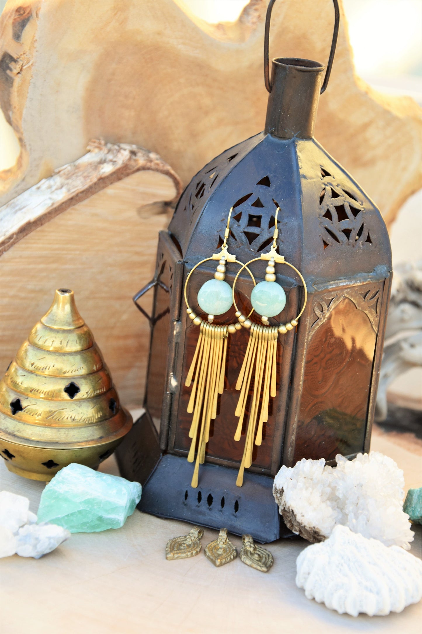 Aventurine earrings | bohemian earrings | gypsy earrings | boho earrings | brass earrings