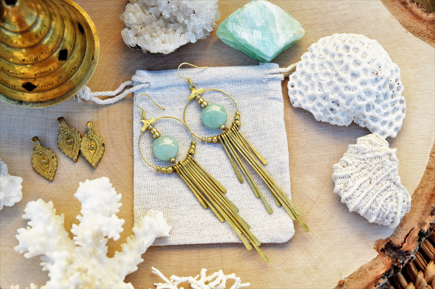 Aventurine earrings | bohemian earrings | gypsy earrings | boho earrings | brass earrings