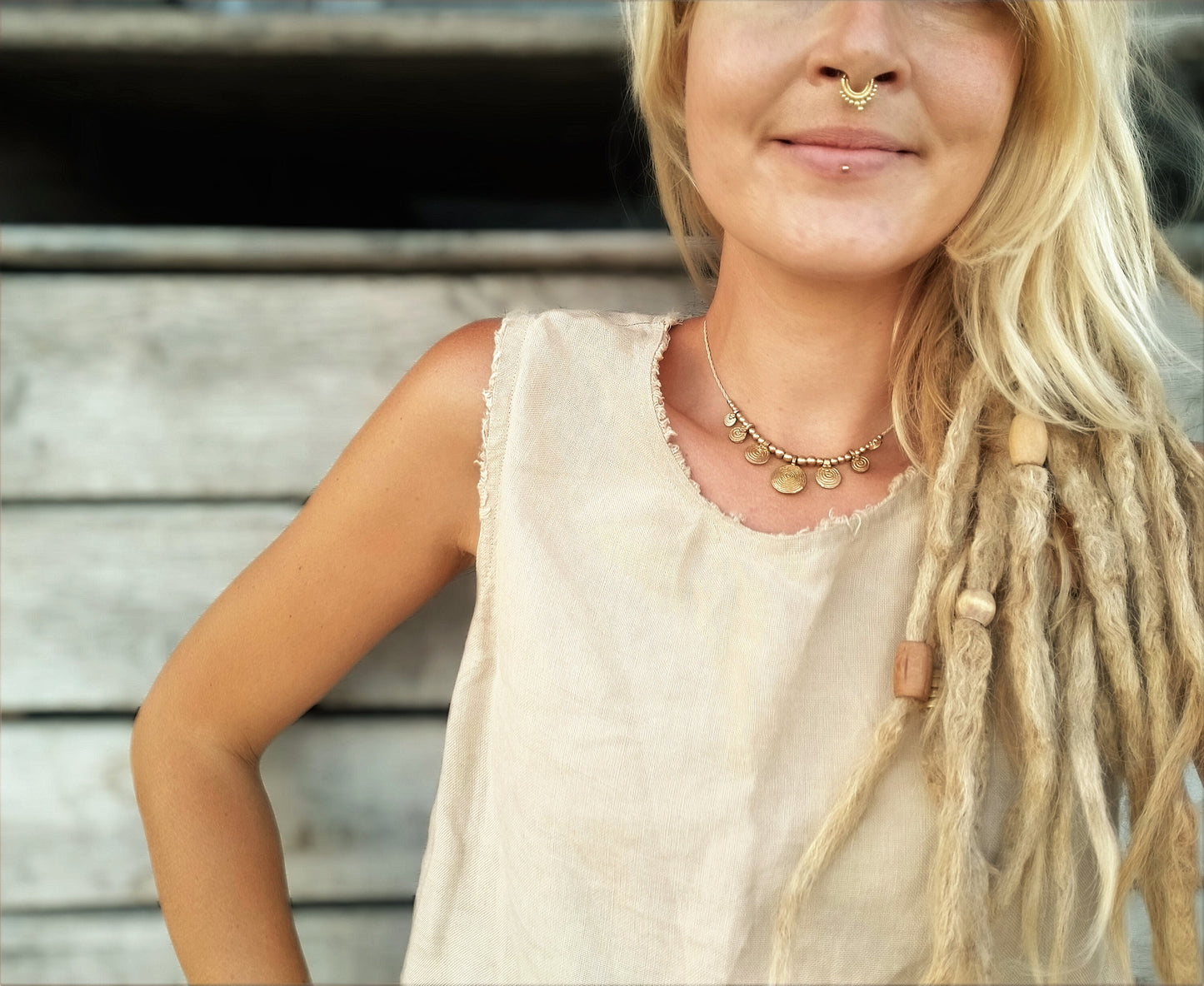 Cute tribal brass coin necklace with adjustable length