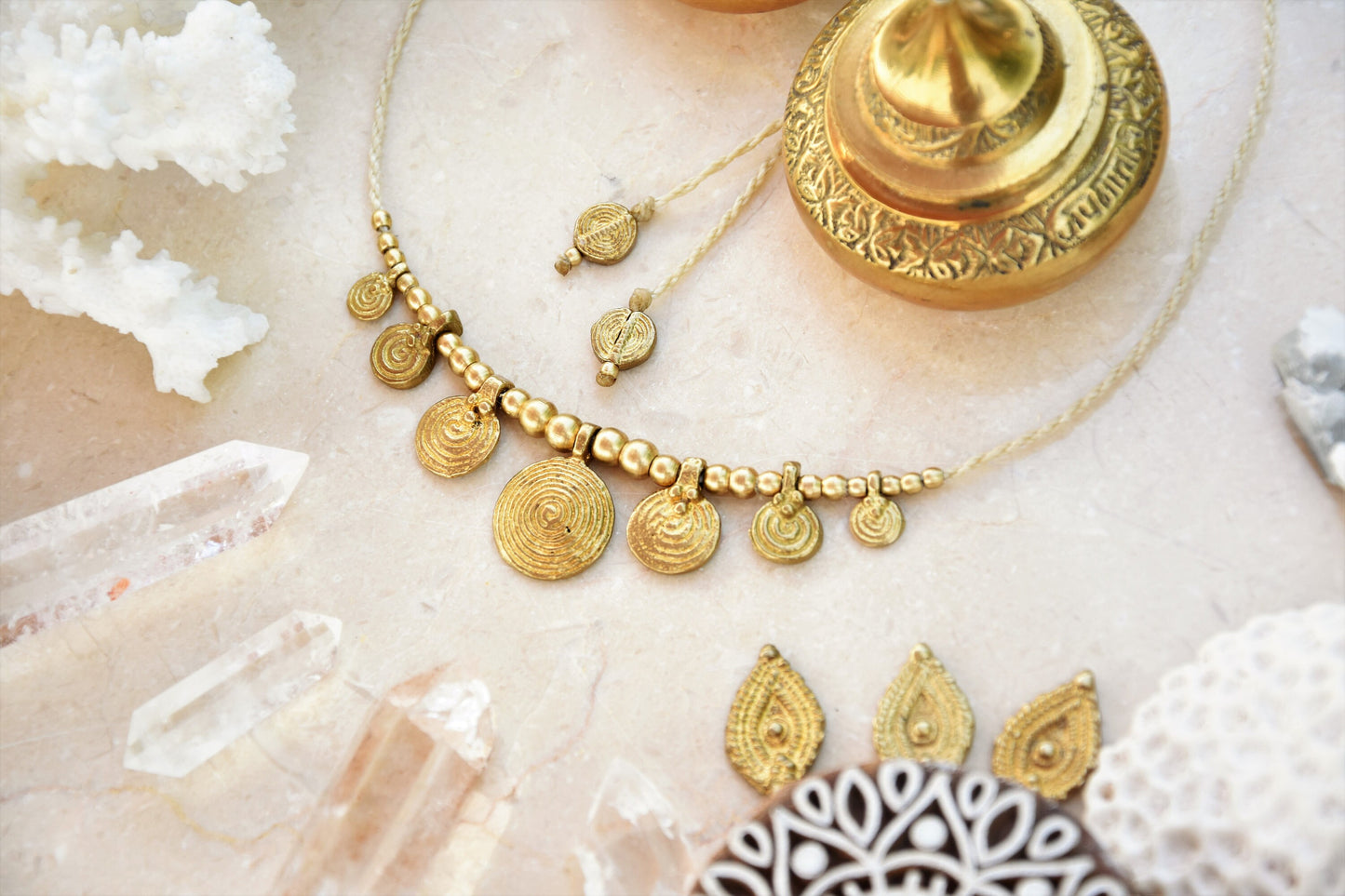 Cute tribal brass coin necklace with adjustable length