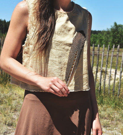 Raw linen top with frayed edges| Tribal top | Boho top | Festival top