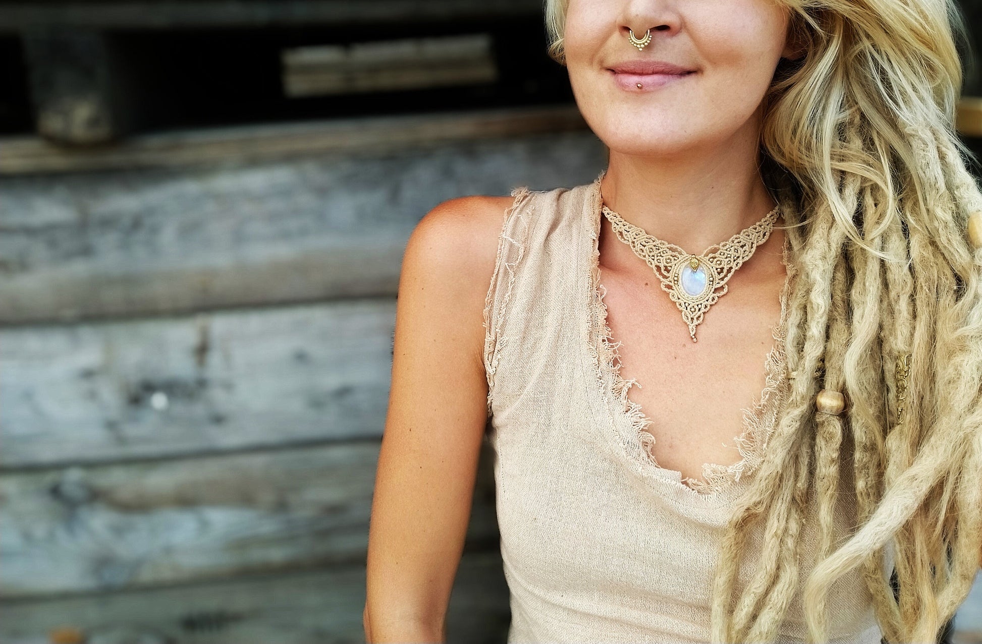 Bohemian moonstone macrame necklace