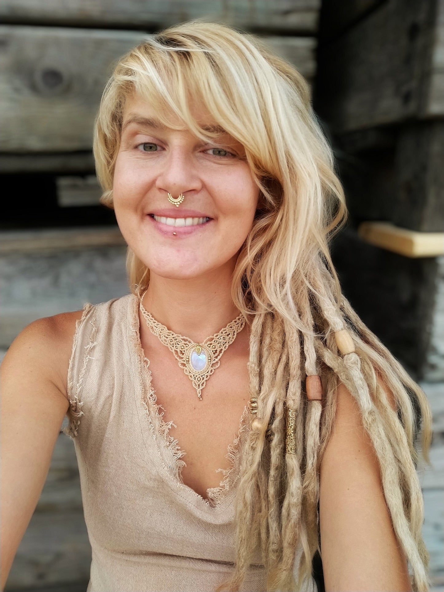 Bohemian moonstone macrame necklace