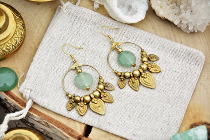 Aventurine earrings | brass earrings | gemstone earrings | bohemain earrings with healing crystal