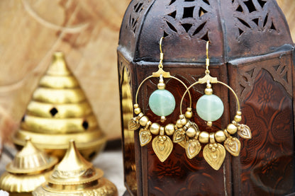 Aventurine earrings | brass earrings | gemstone earrings | bohemain earrings with healing crystal