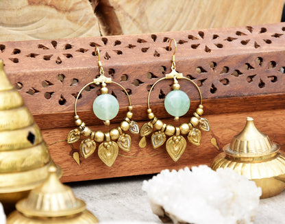 Aventurine earrings | brass earrings | gemstone earrings | bohemain earrings with healing crystal