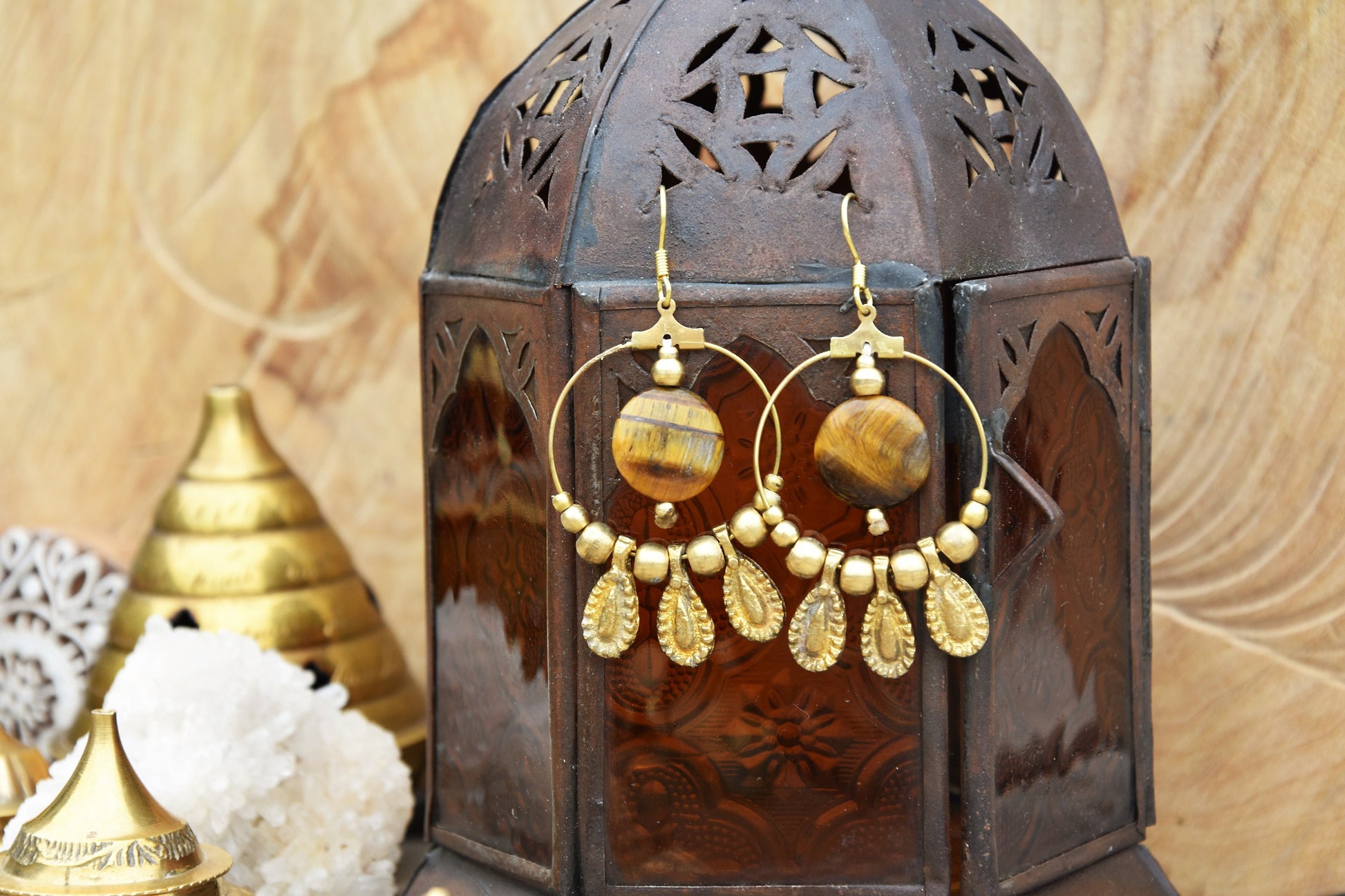 Tiger eye earrings | brass earrings | Tribal earrings | gemstone earrings | bohemain earrings with healing crystal