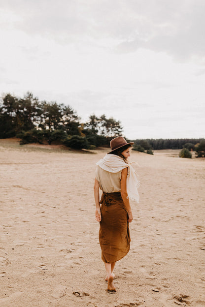 Bohemian high waist wrap skirt made from high quality cotton | Elegant rust colored pareo skirt with ribbon at the waist.