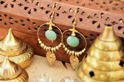 Boho earrings | gemstone earrings | large brass earrings | bohemain earrings with Aventurine