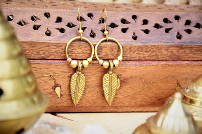 Brass feather earrings