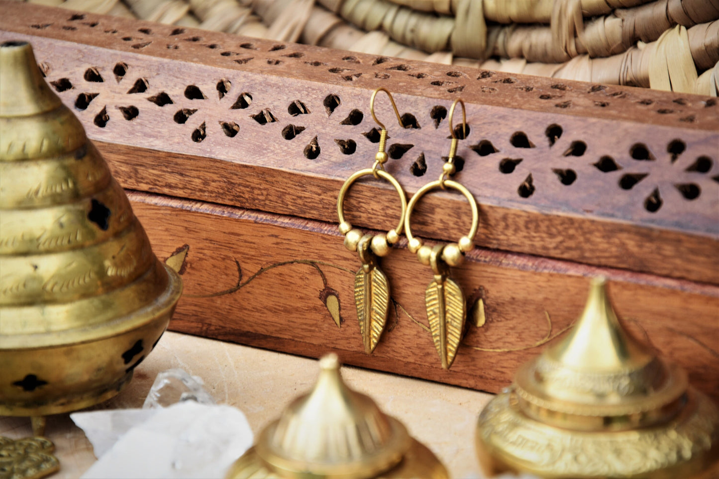 Brass feather earrings