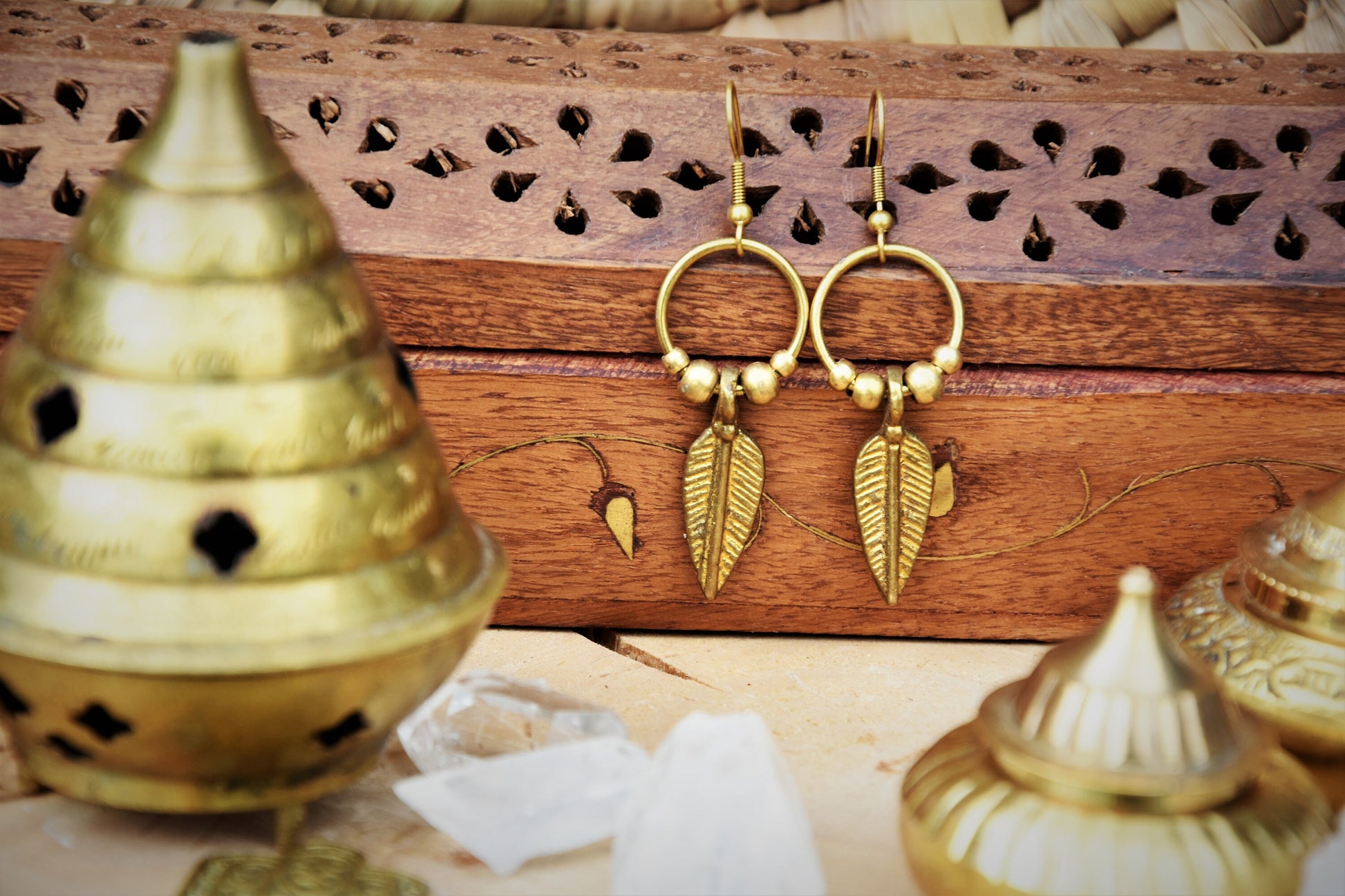 Brass feather earrings