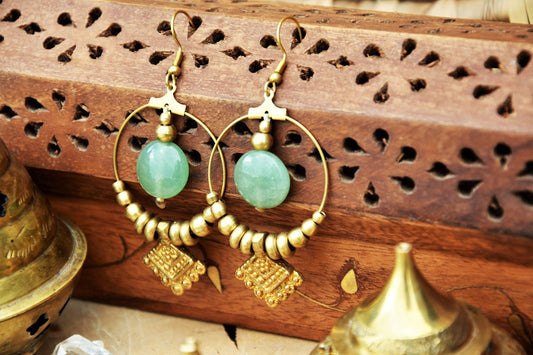 Aventurine earrings | brass earrings | gemstone earrings | bohemain earrings with healing crystal