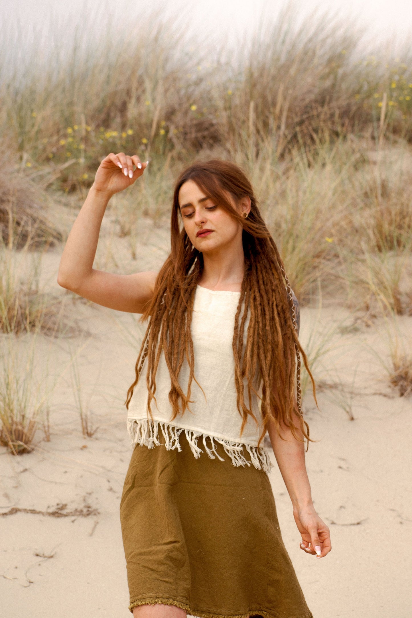 Bohemian top with fringes | sleeveless cotton top | fringe tank top | gypsy shirt | natural clothing