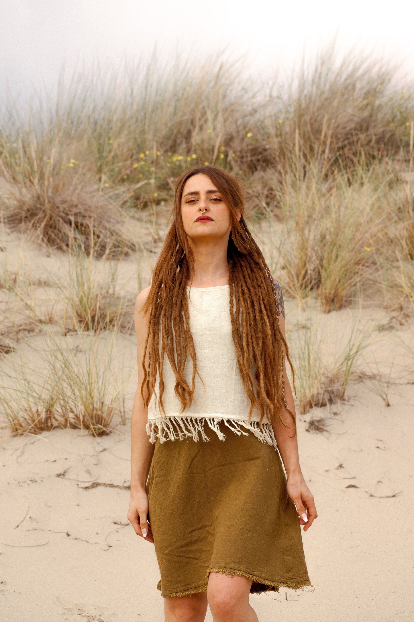 Bohemian top with fringes | sleeveless cotton top | fringe tank top | gypsy shirt | natural clothing