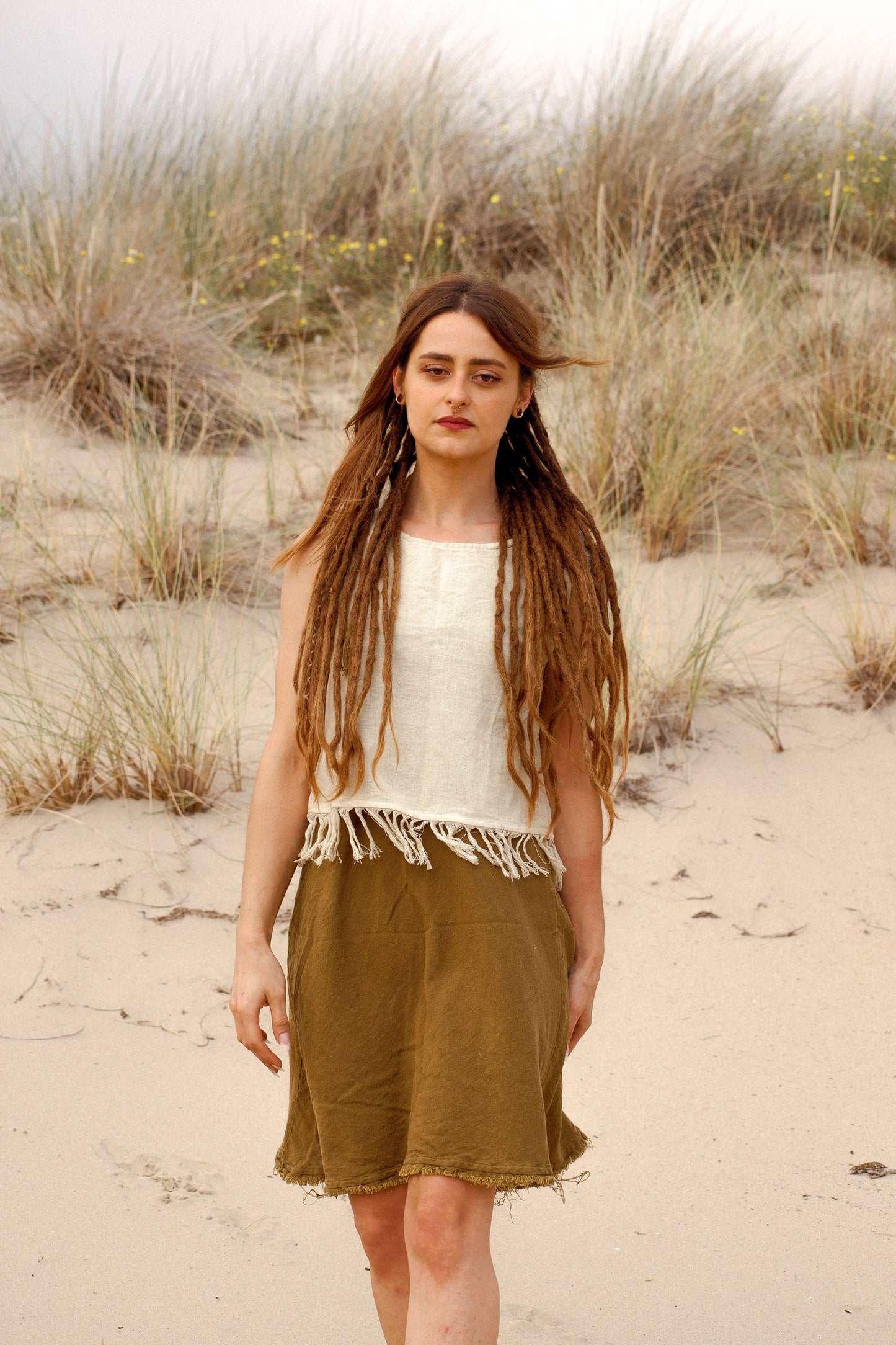 Bohemian top with fringes | sleeveless cotton top | fringe tank top | gypsy shirt | natural clothing