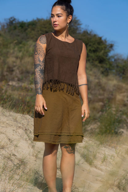 Bohemian top with fringes | sleeveless cotton top | fringe tank top | gypsy shirt | natural clothing