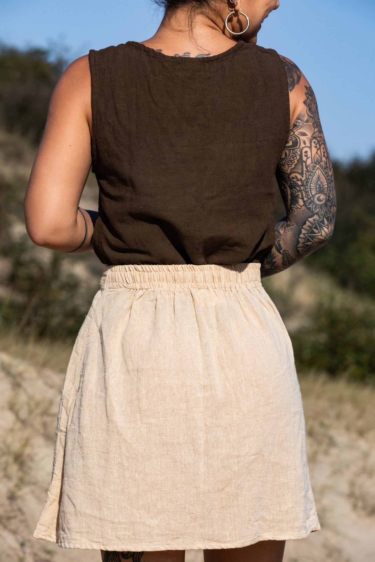 High waisted A line knee length skirt | pleated mini skirt | boho skirt with soft rounded folds | bohemian skirt