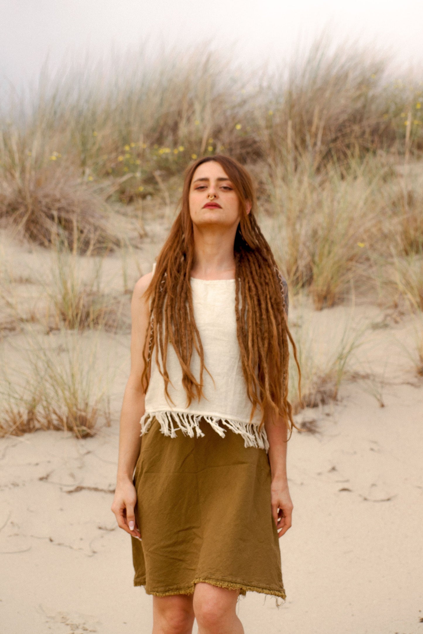 Bohemian top with fringes | sleeveless cotton top | fringe tank top | gypsy shirt | natural clothing