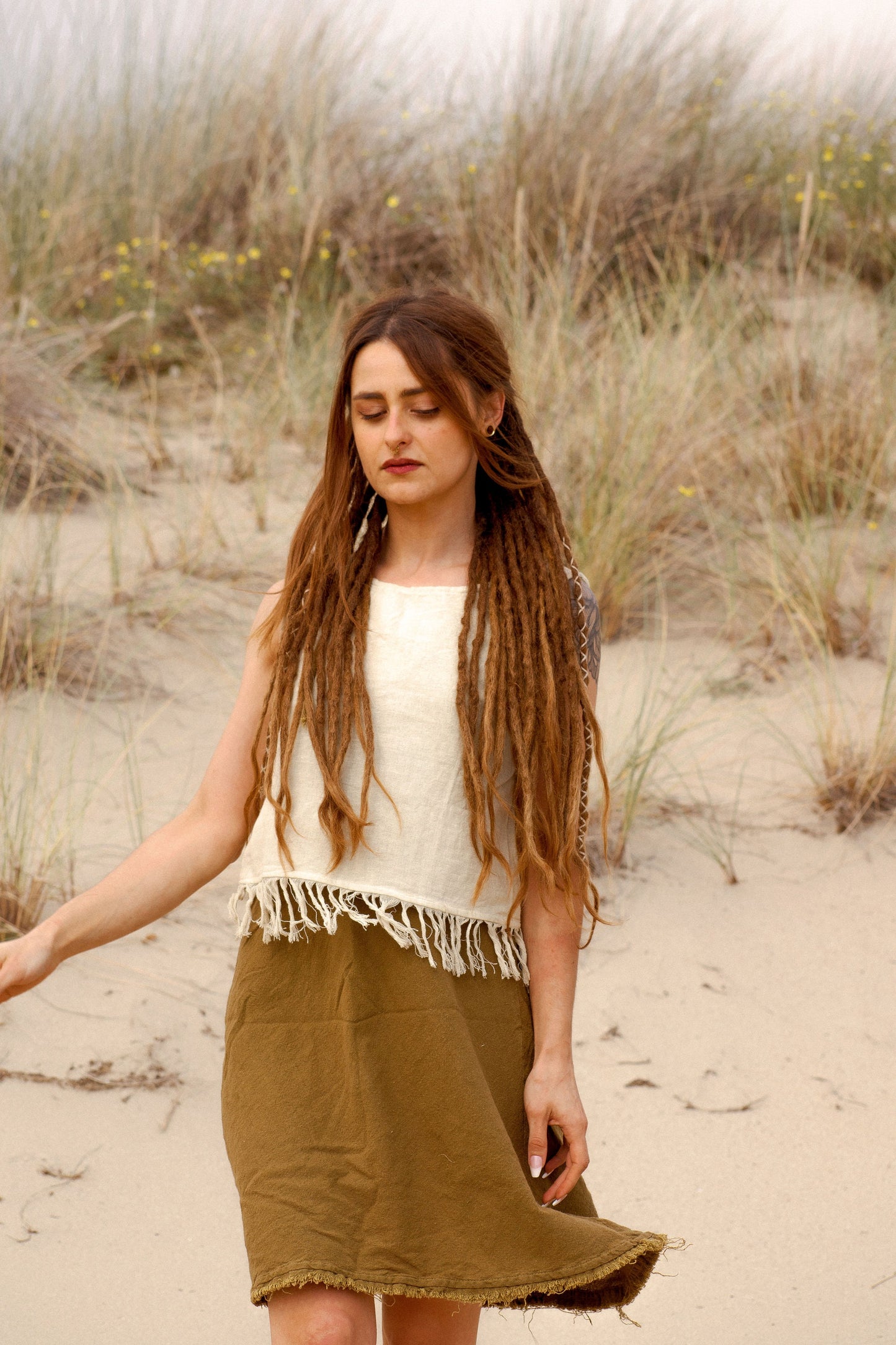 Bohemian top with fringes | sleeveless cotton top | fringe tank top | gypsy shirt | natural clothing