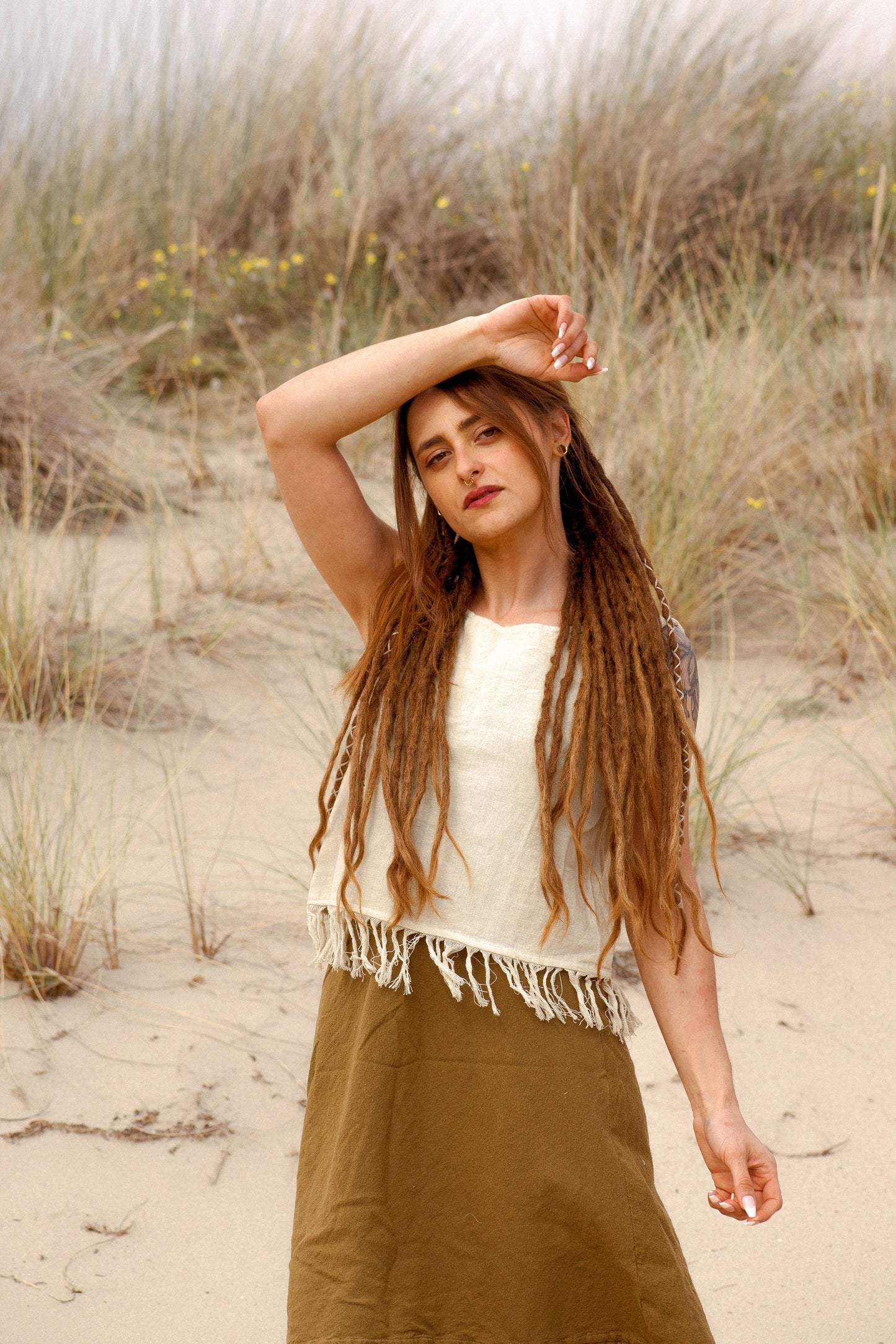 Bohemian top with fringes | sleeveless cotton top | fringe tank top | gypsy shirt | natural clothing