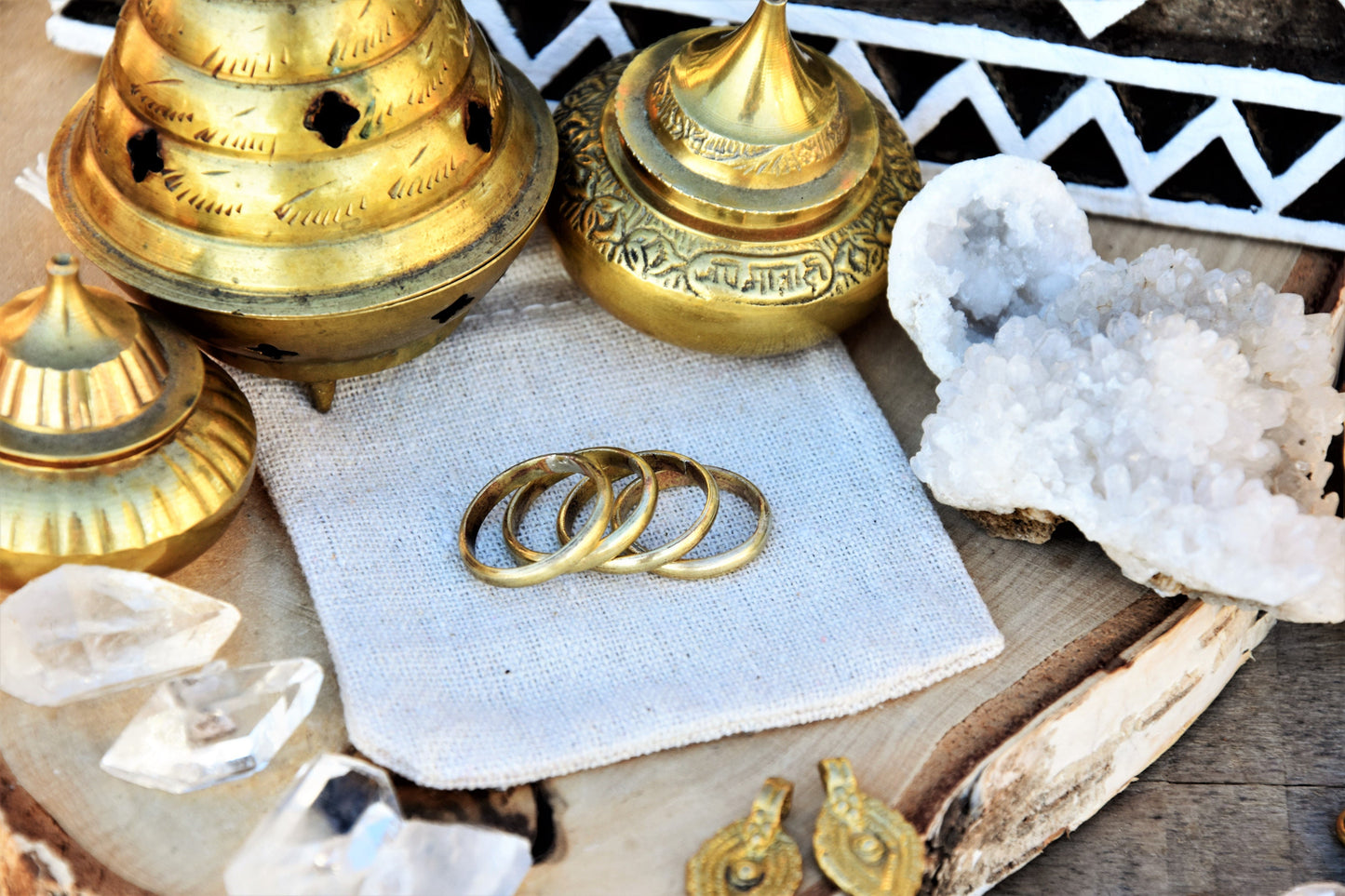 Tribal brass stacking ring