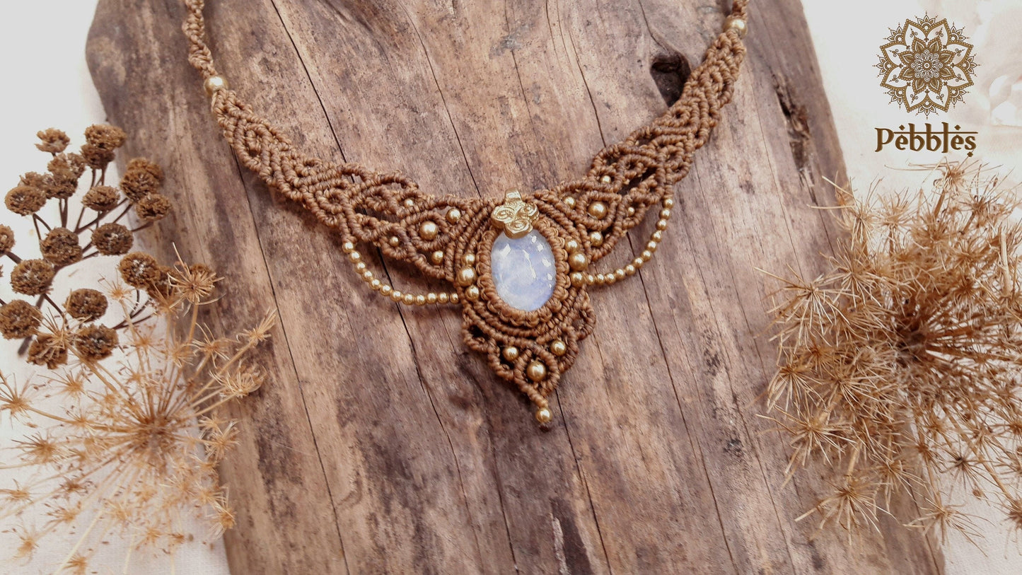 Bohemian Moonstone necklace Moonstone macrame necklace tribal necklace with healing crystal Bohemian necklace with stone.