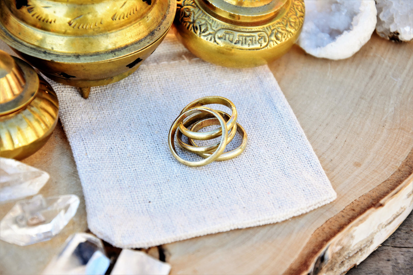 Tribal brass stacking ring