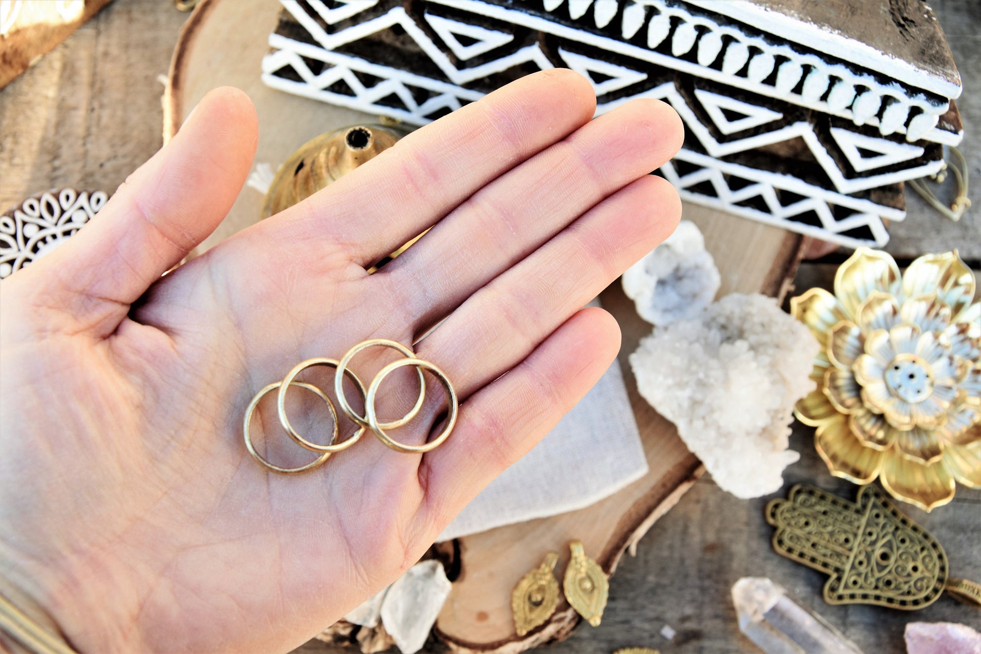 Tribal brass stacking ring