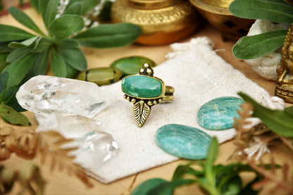 Bohemian Turquoise ring ⁘ Tribal ring ⁘ Boho ring ⁘ Brass ring ⁘ Ethnic ring ⁘ Leaf ring