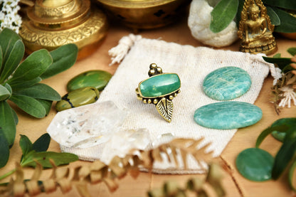 Bohemian Turquoise ring ⁘ Tribal ring ⁘ Boho ring ⁘ Brass ring ⁘ Ethnic ring ⁘ Leaf ring