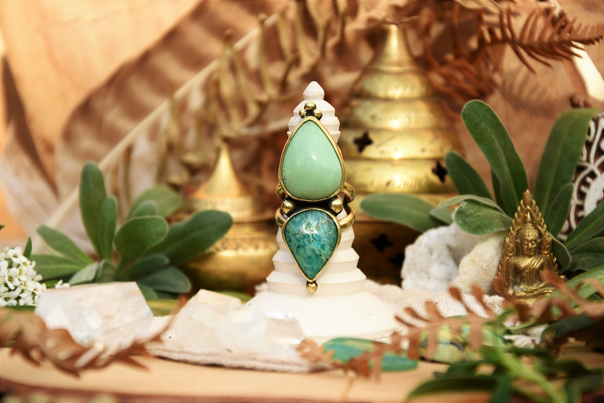 Bohemian brass gemstone ring ⁘ Tribal ring ⁘ Boho ring ⁘ Amazonite ring ⁘ Ethnic ring ⁘ Gemstone ring