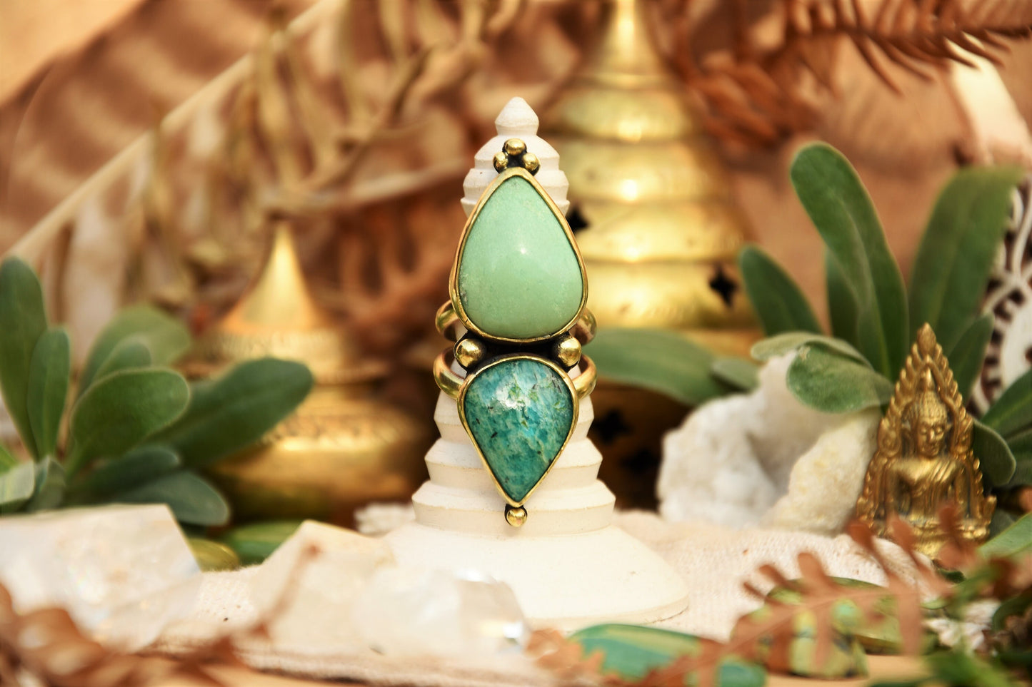 Bohemian brass gemstone ring ⁘ Tribal ring ⁘ Boho ring ⁘ Amazonite ring ⁘ Ethnic ring ⁘ Gemstone ring