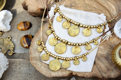 Cute tribal brass coin necklace with adjustable length