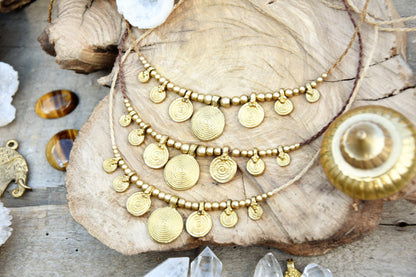 Cute tribal brass coin necklace with adjustable length