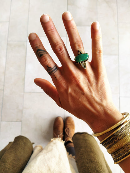 Bohemian Turquoise ring ⁘ Tribal ring ⁘ Boho ring ⁘ Brass ring ⁘ Ethnic ring ⁘ Leaf ring