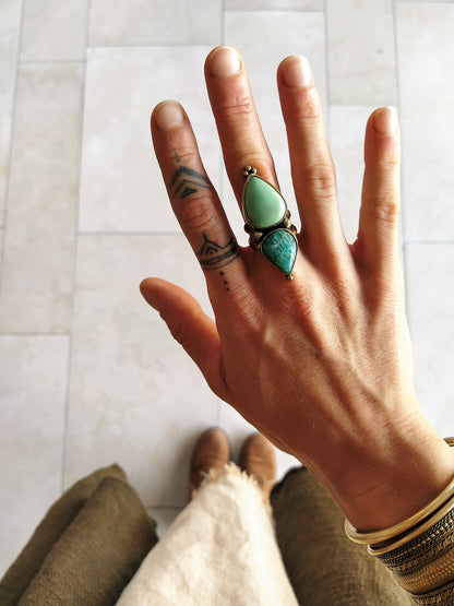 Bohemian brass gemstone ring ⁘ Tribal ring ⁘ Boho ring ⁘ Amazonite ring ⁘ Ethnic ring ⁘ Gemstone ring