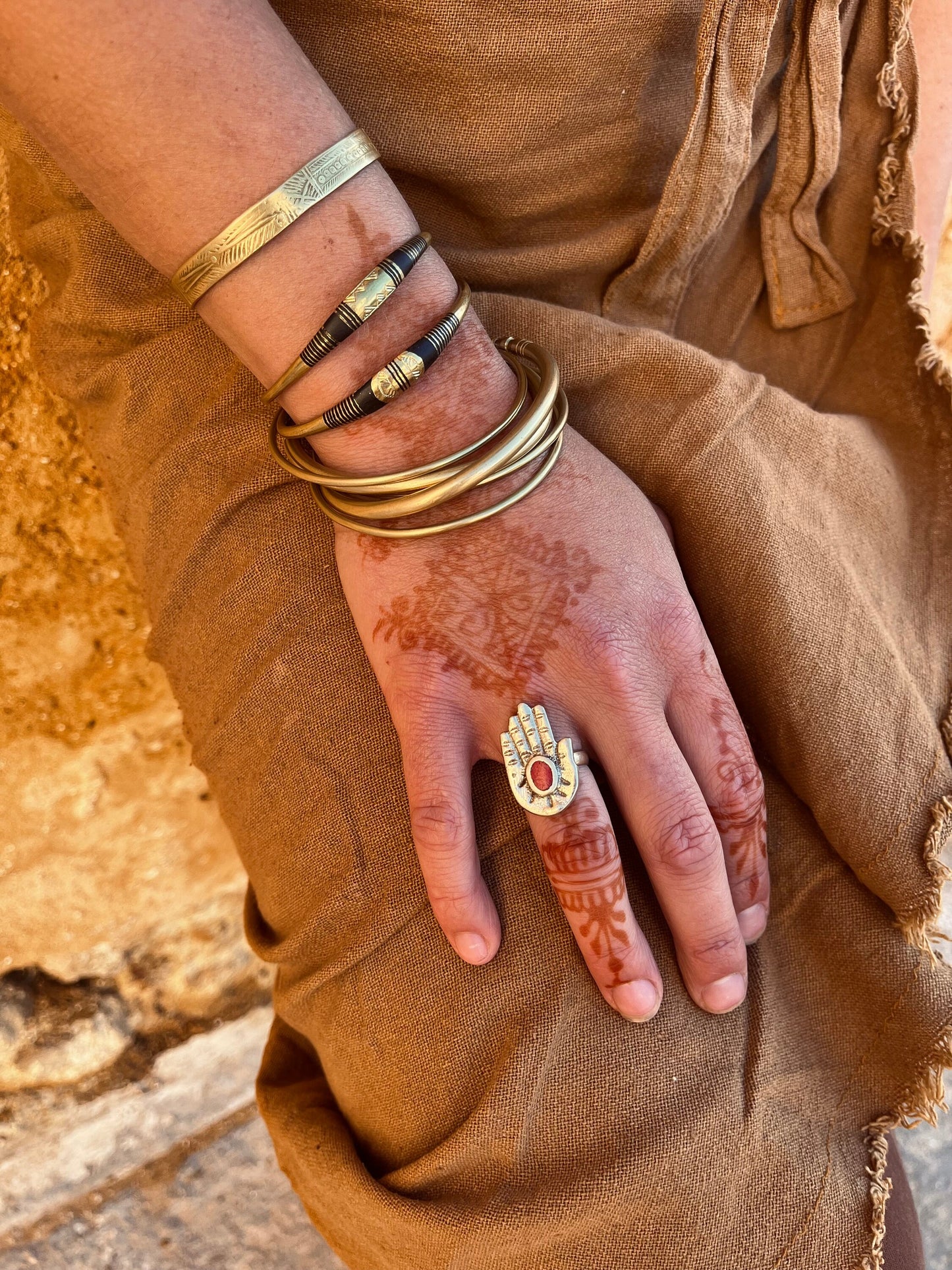 Hamsa ring | Thulite gemstone ring | Boho ring | Silver ring | Bohemian ring