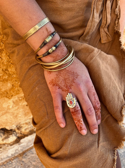 Hamsa ring | Thulite gemstone ring | Boho ring | Silver ring | Bohemian ring