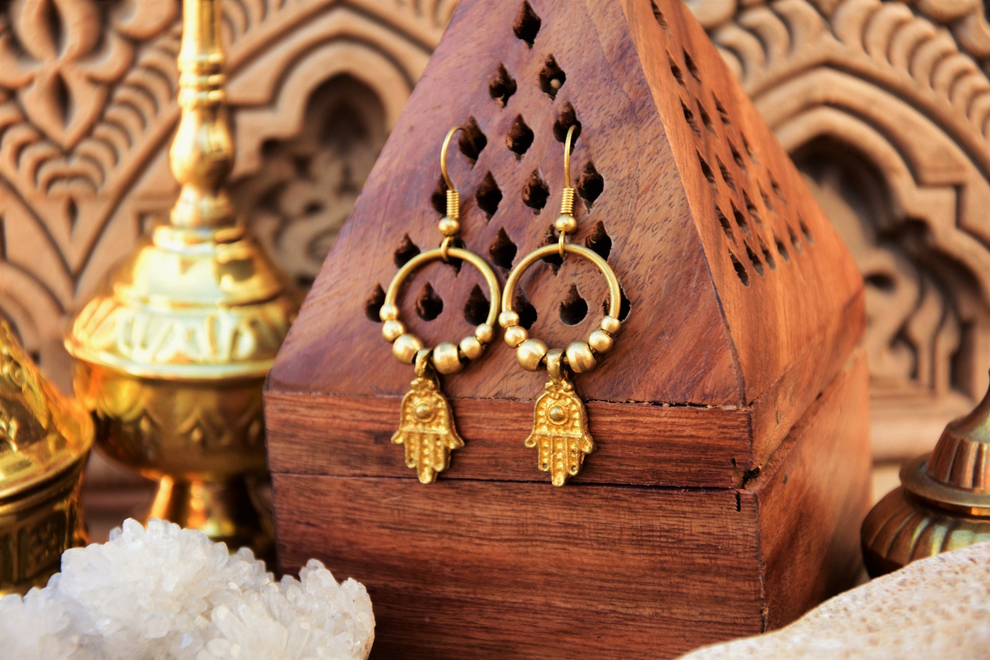 Hamsa earrings | bohemian earrings | gypsy earrings | boho earrings | brass earrings