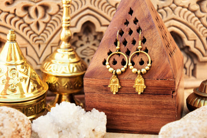 Hamsa earrings | bohemian earrings | gypsy earrings | boho earrings | brass earrings