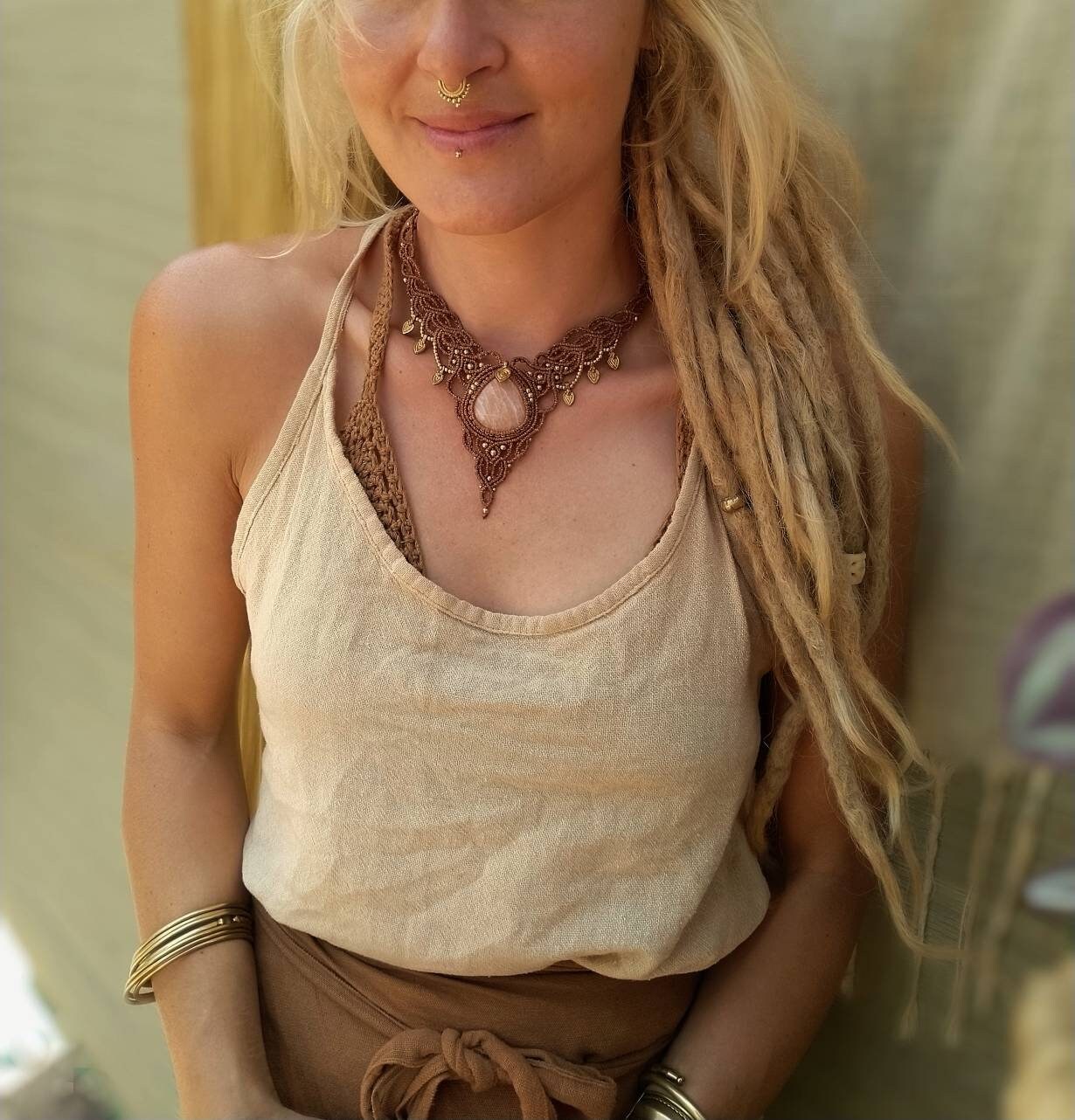 Boho goddess necklace | tribal macrame necklace | Feminine necklace | crystal necklace